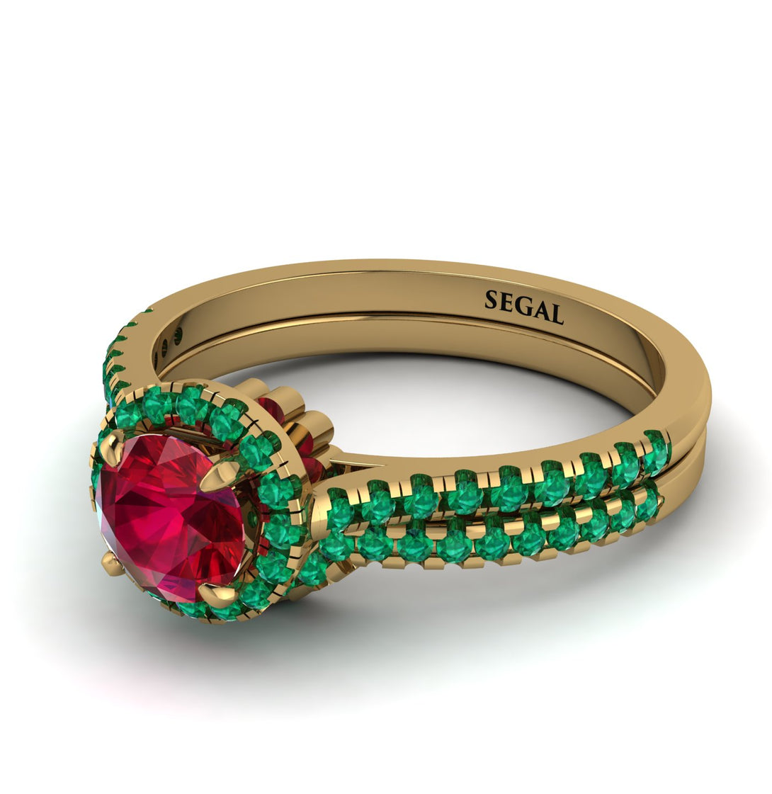 Milgrain Halo Ruby Bridal Set - Betty No. 25