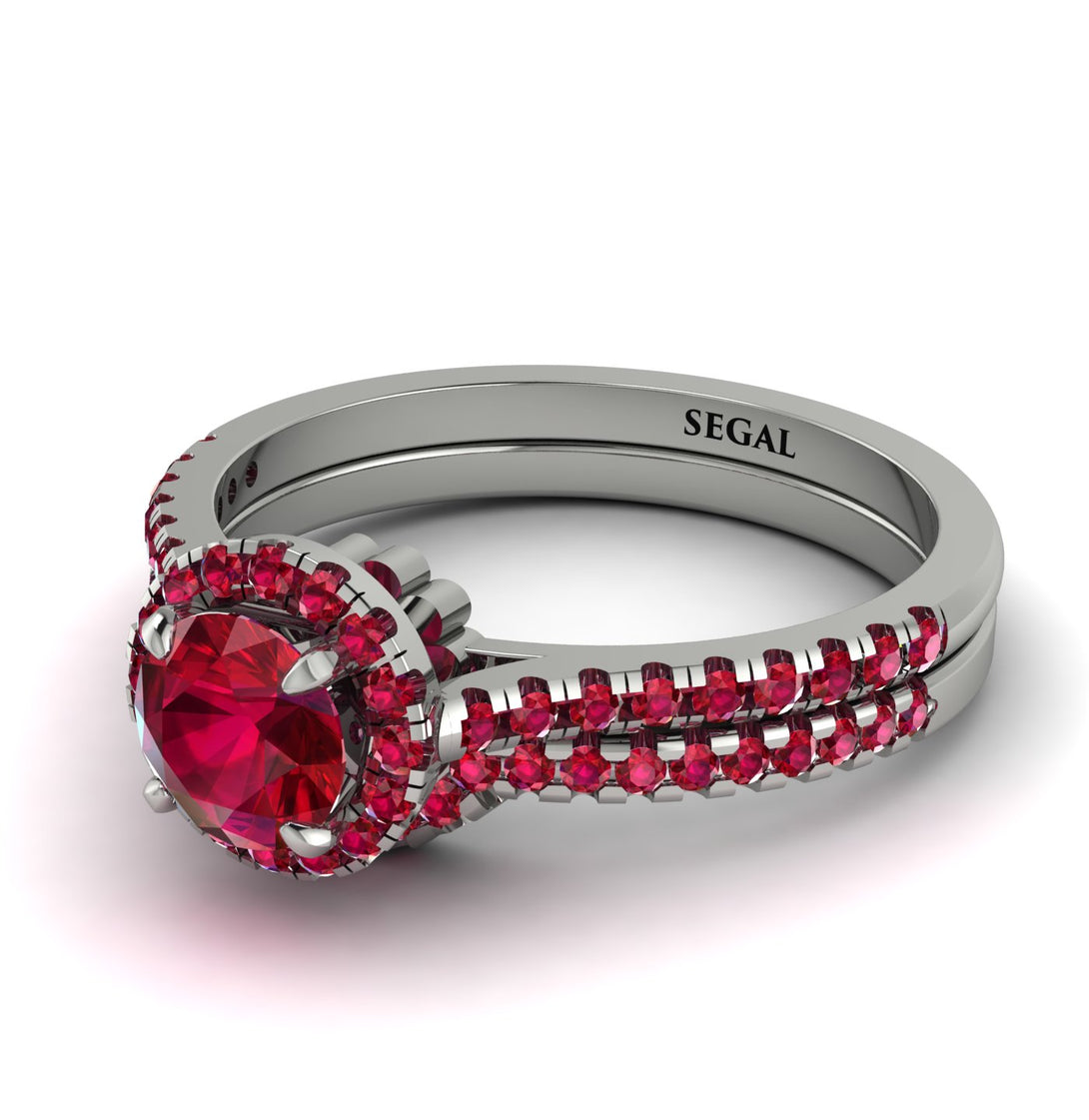 Milgrain Halo Ruby Bridal Set - Betty No. 57