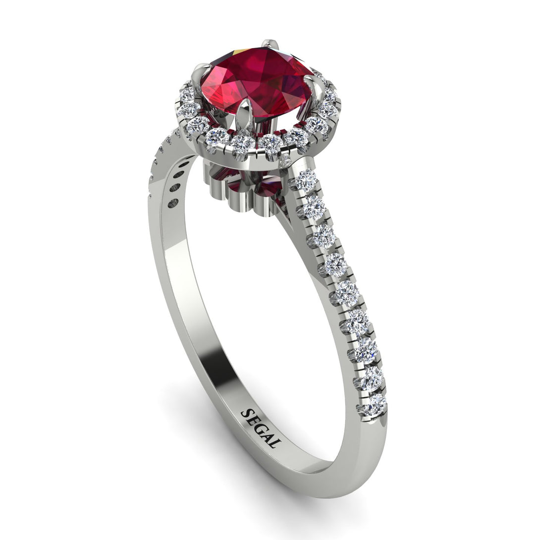 Milgrain Halo Ruby Ring - Betty No. 12