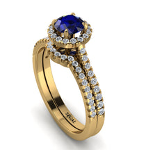 Milgrain Halo Sapphire Bridal Set - Betty No. 13 image 1