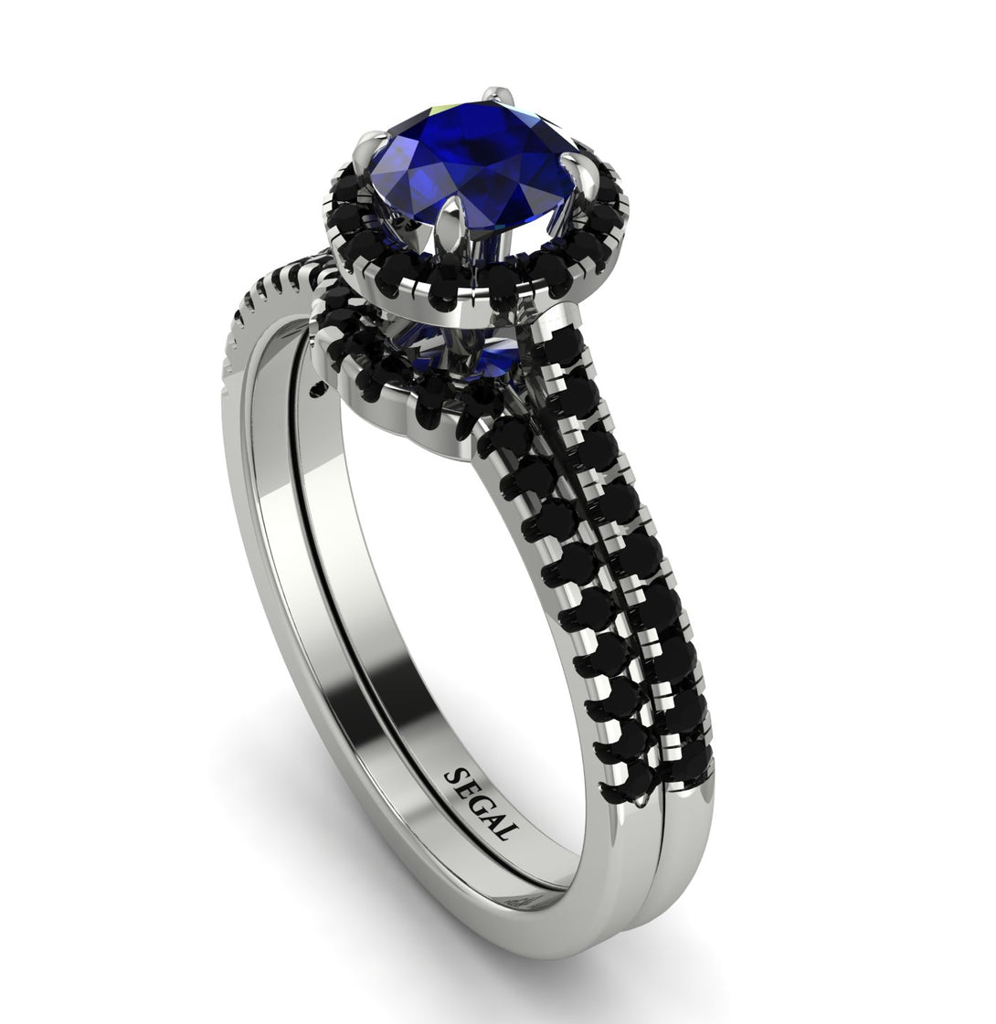 Milgrain Halo Sapphire Bridal Set - Betty No. 45