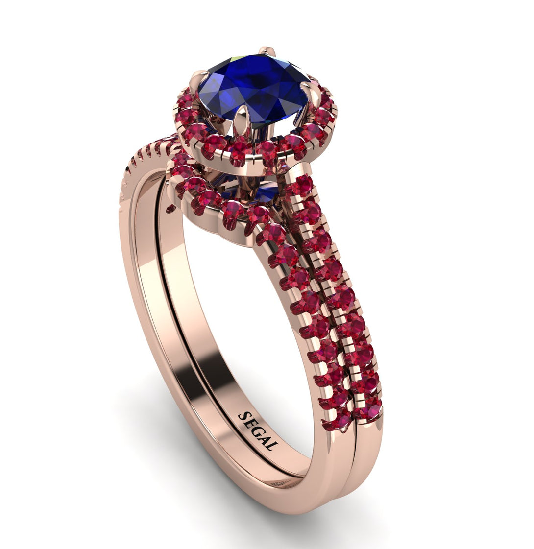 Milgrain Halo Sapphire Bridal Set - Betty No. 59