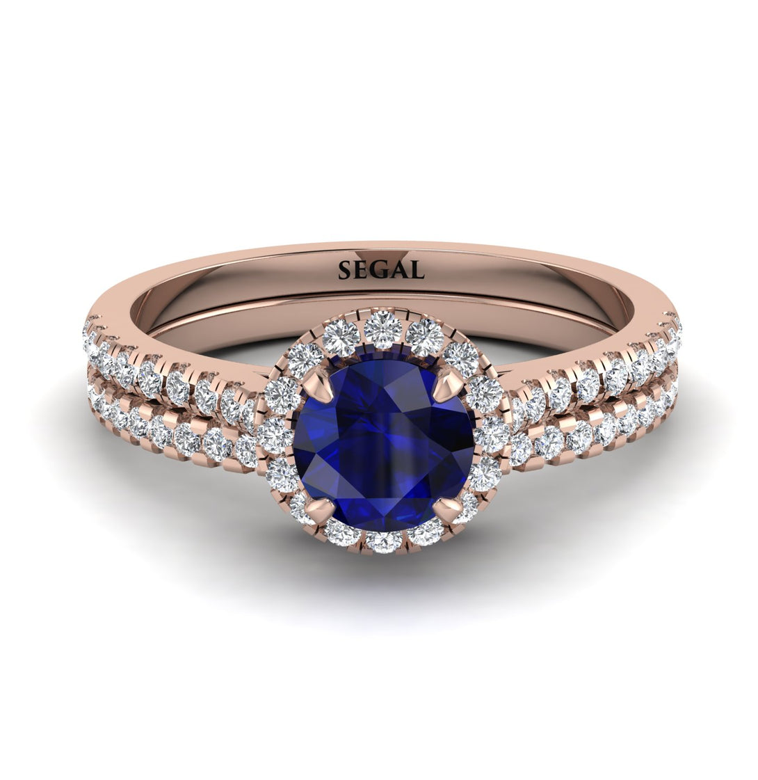 Milgrain Halo Sapphire Bridal Set - Betty No. 14