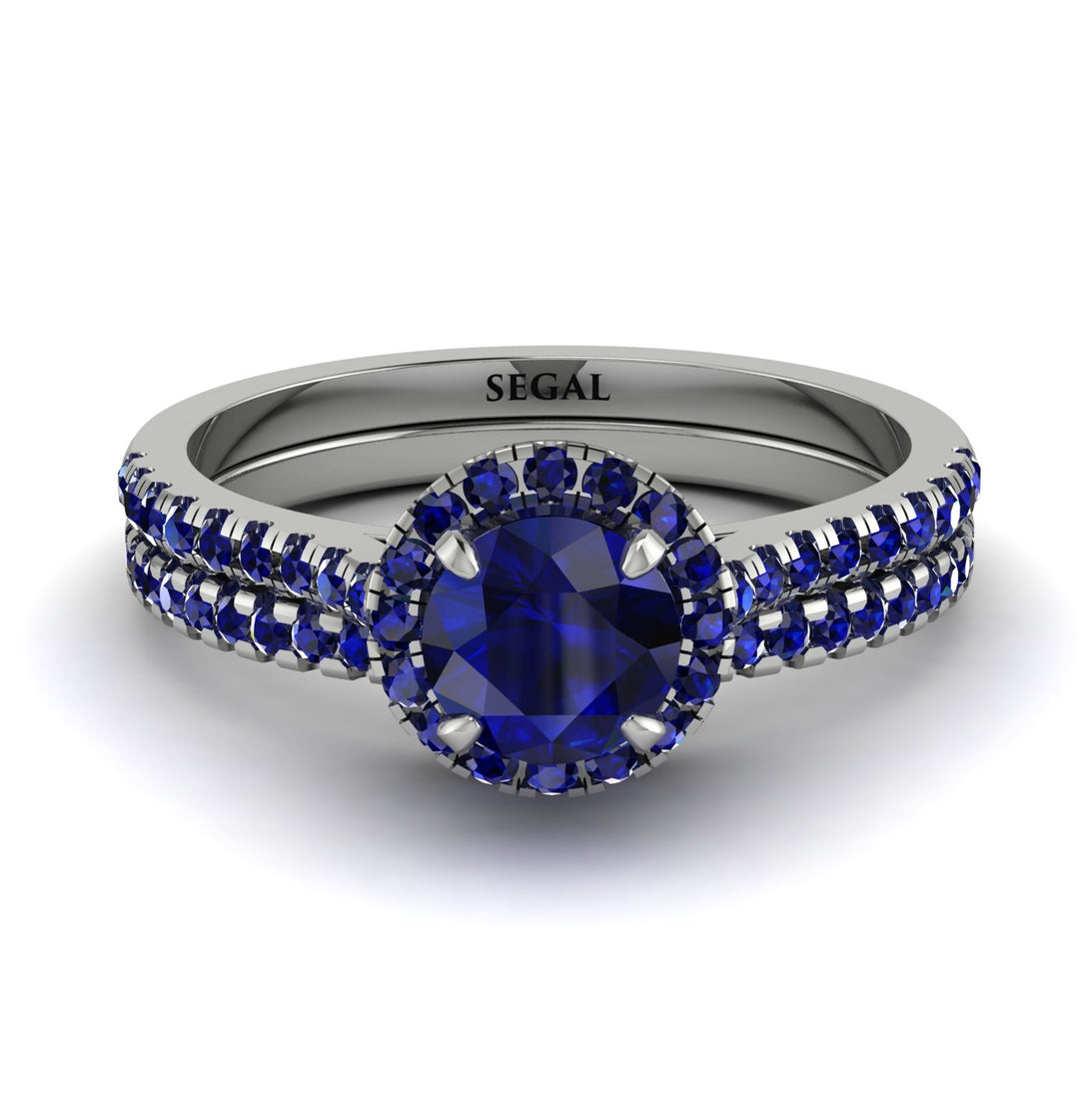 Milgrain Halo Sapphire Bridal Set - Betty No. 75