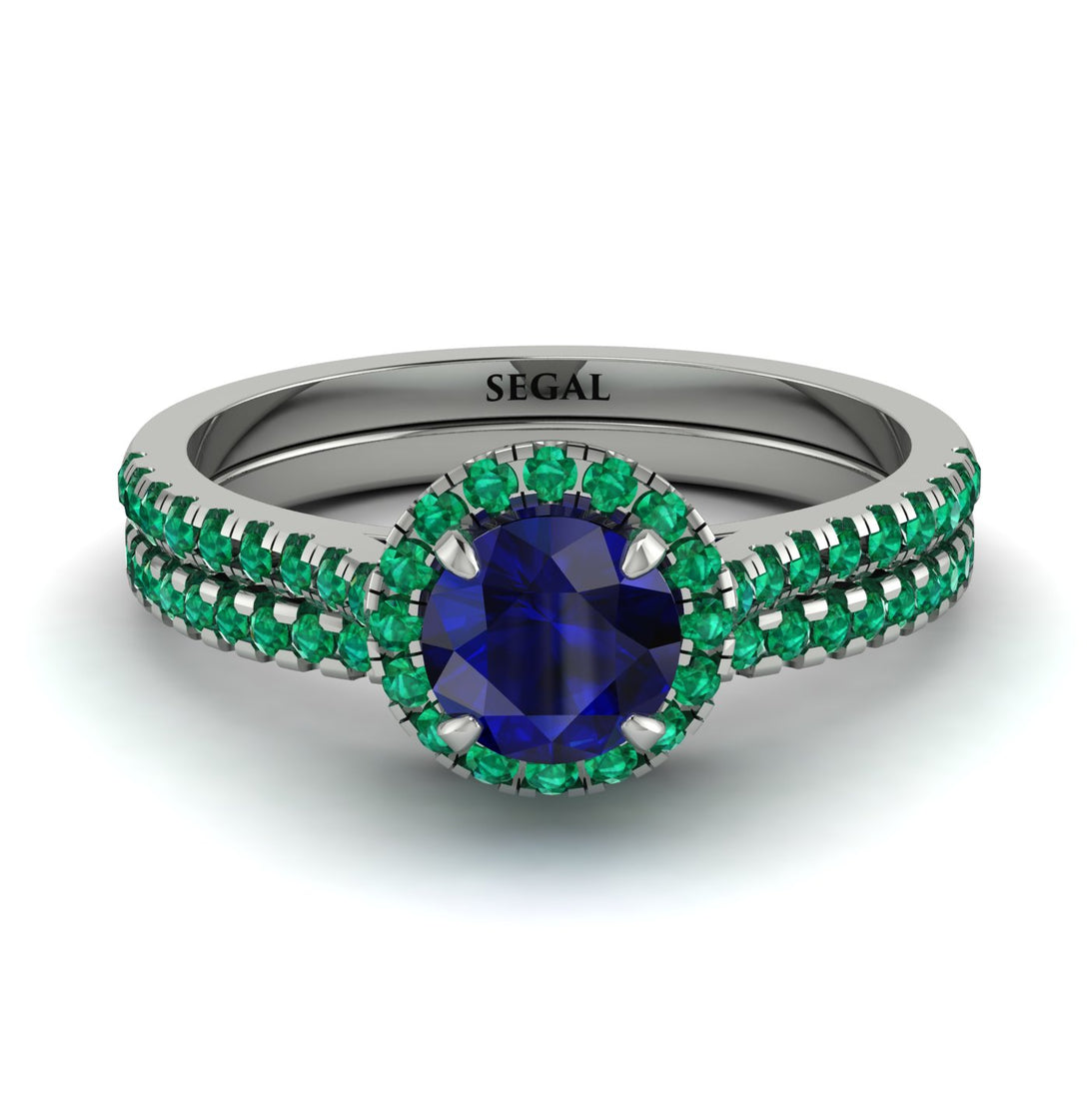 Milgrain Halo Sapphire Bridal Set - Betty No. 30