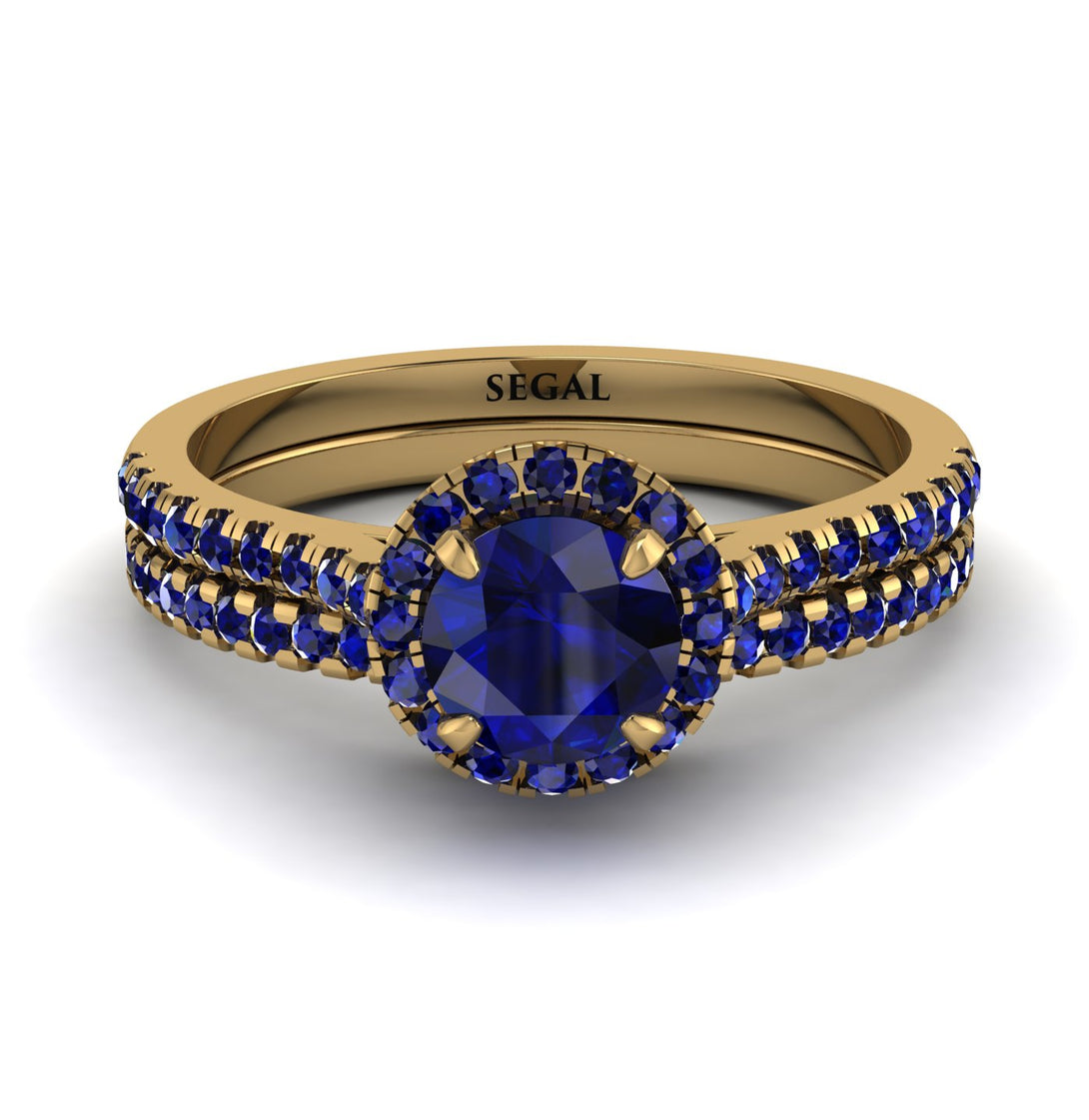 Milgrain Halo Sapphire Bridal Set - Betty No. 73