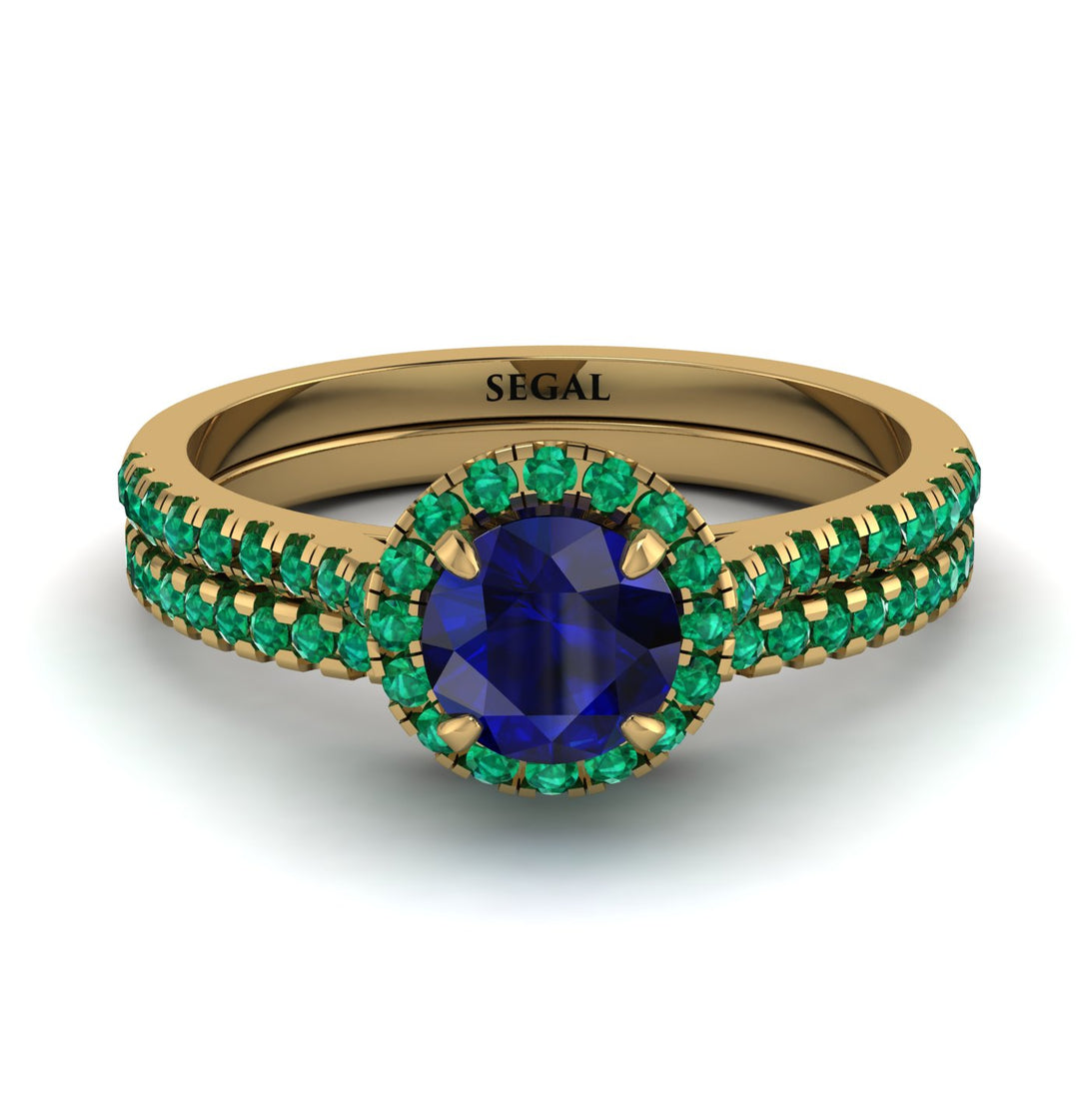 Milgrain Halo Sapphire Bridal Set - Betty No. 28