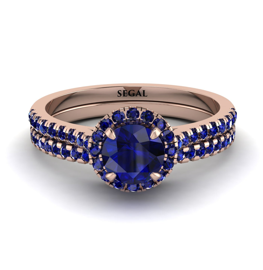Milgrain Halo Sapphire Bridal Set - Betty No. 74