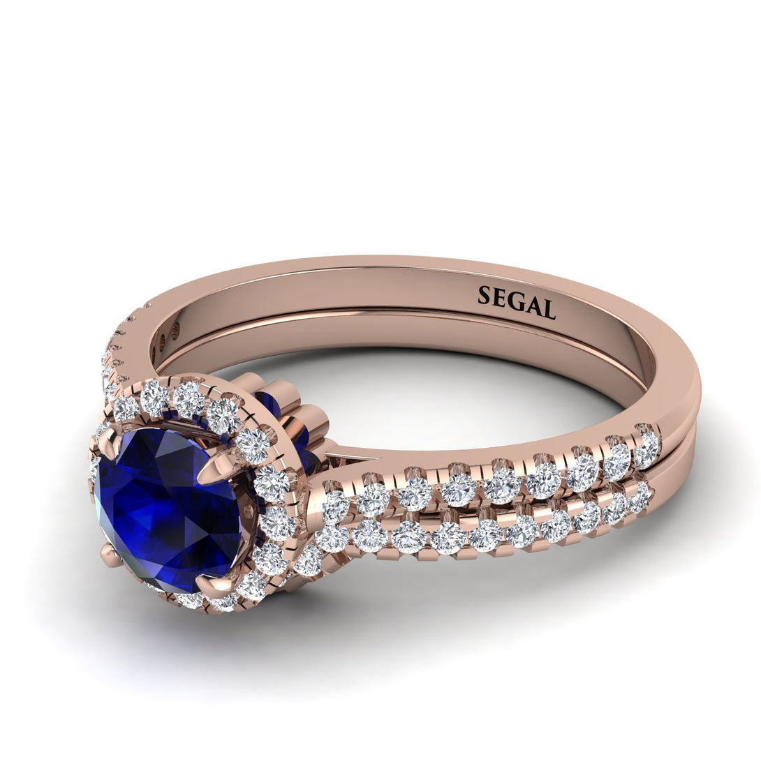 Milgrain Halo Sapphire Bridal Set - Betty No. 14