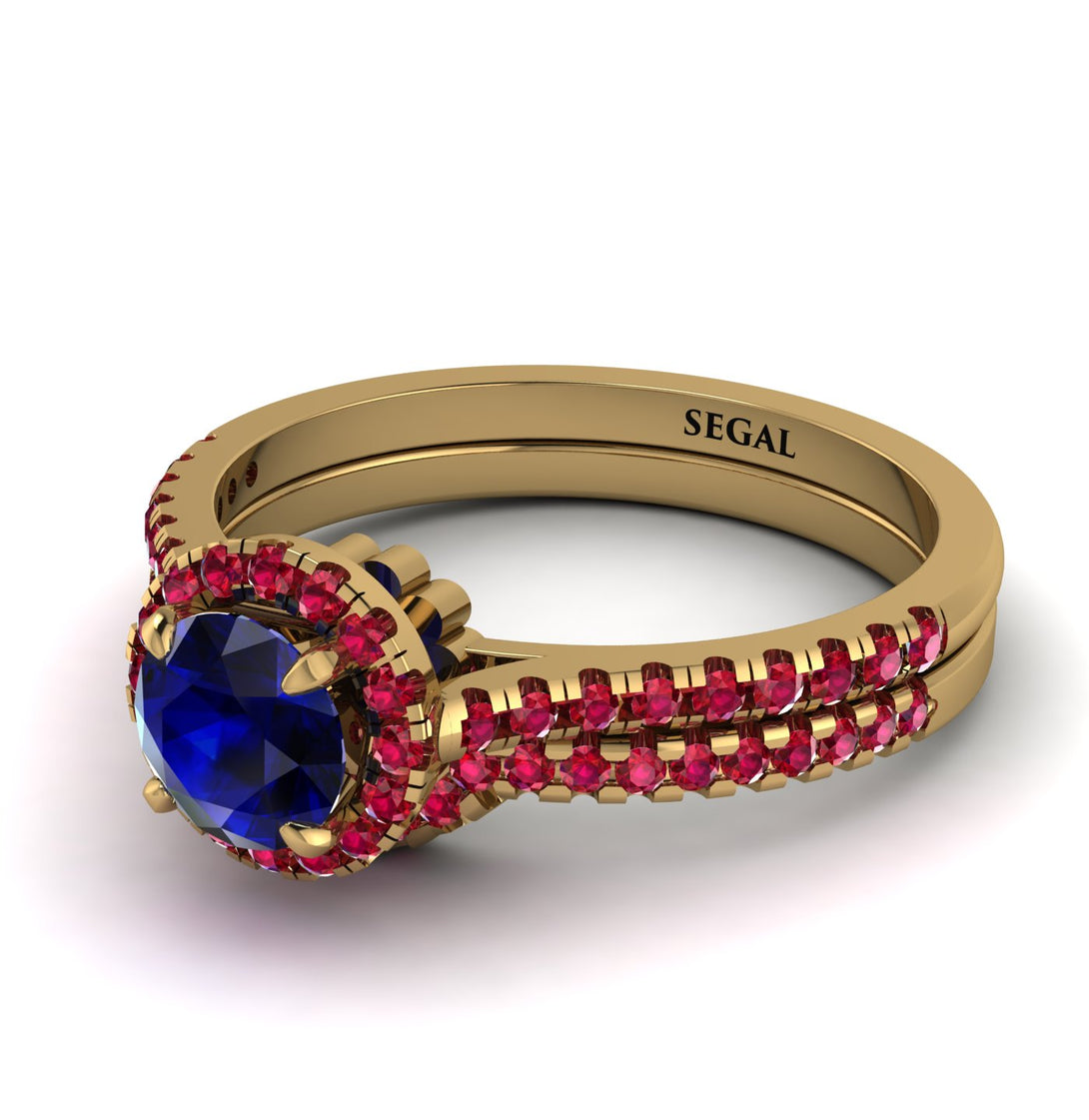 Milgrain Halo Sapphire Bridal Set - Betty No. 58