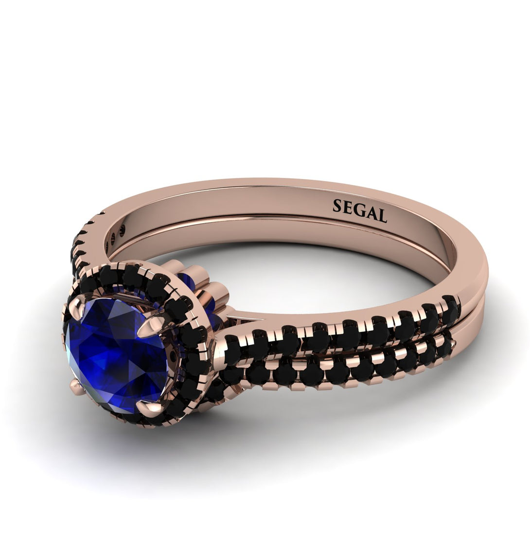 Milgrain Halo Sapphire Bridal Set - Betty No. 44
