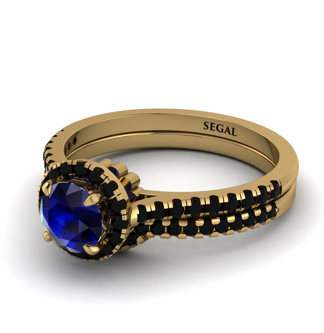 Milgrain Halo Sapphire Bridal Set - Betty No. 43