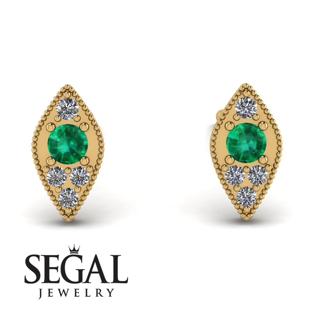 Milgrain Marquise Emerald Earrings - Faye No. 4
