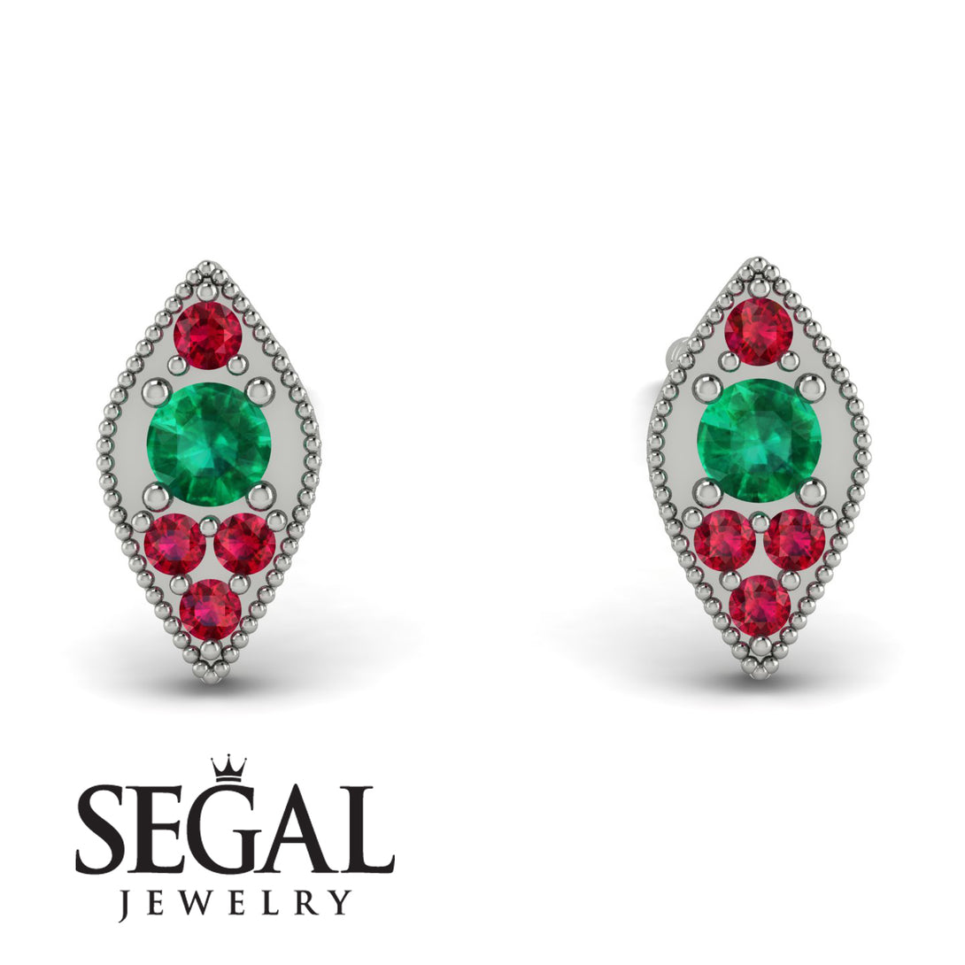 Milgrain Marquise Emerald Earrings - Faye No. 51