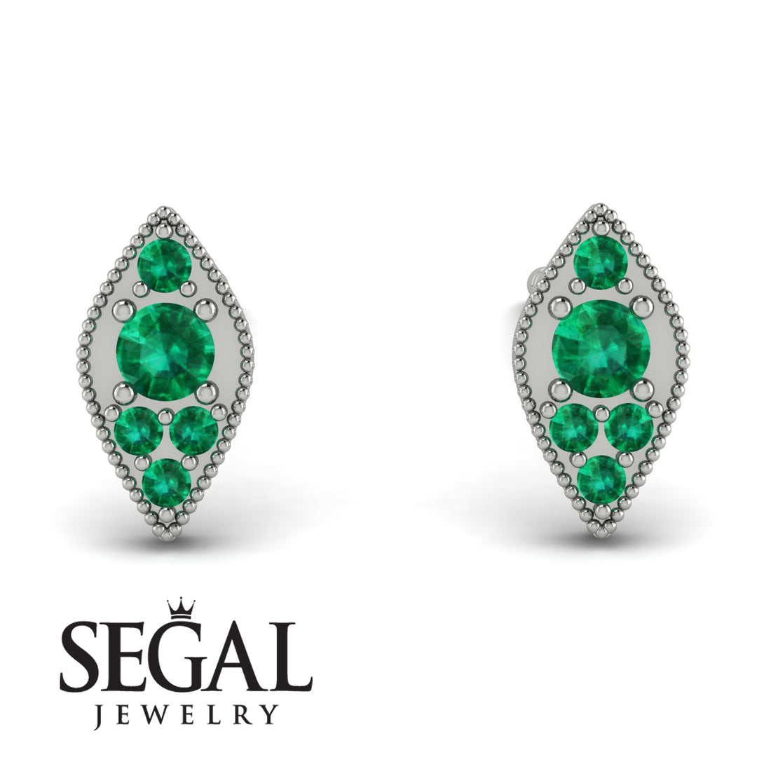 Milgrain Marquise Emerald Earrings - Faye No. 21