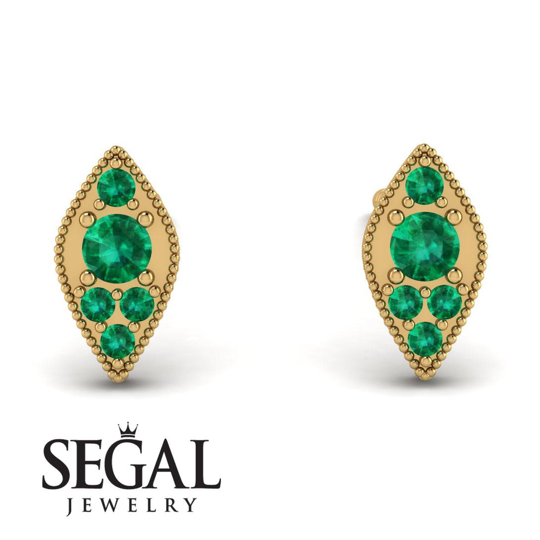 Milgrain Marquise Emerald Earrings - Faye No. 19