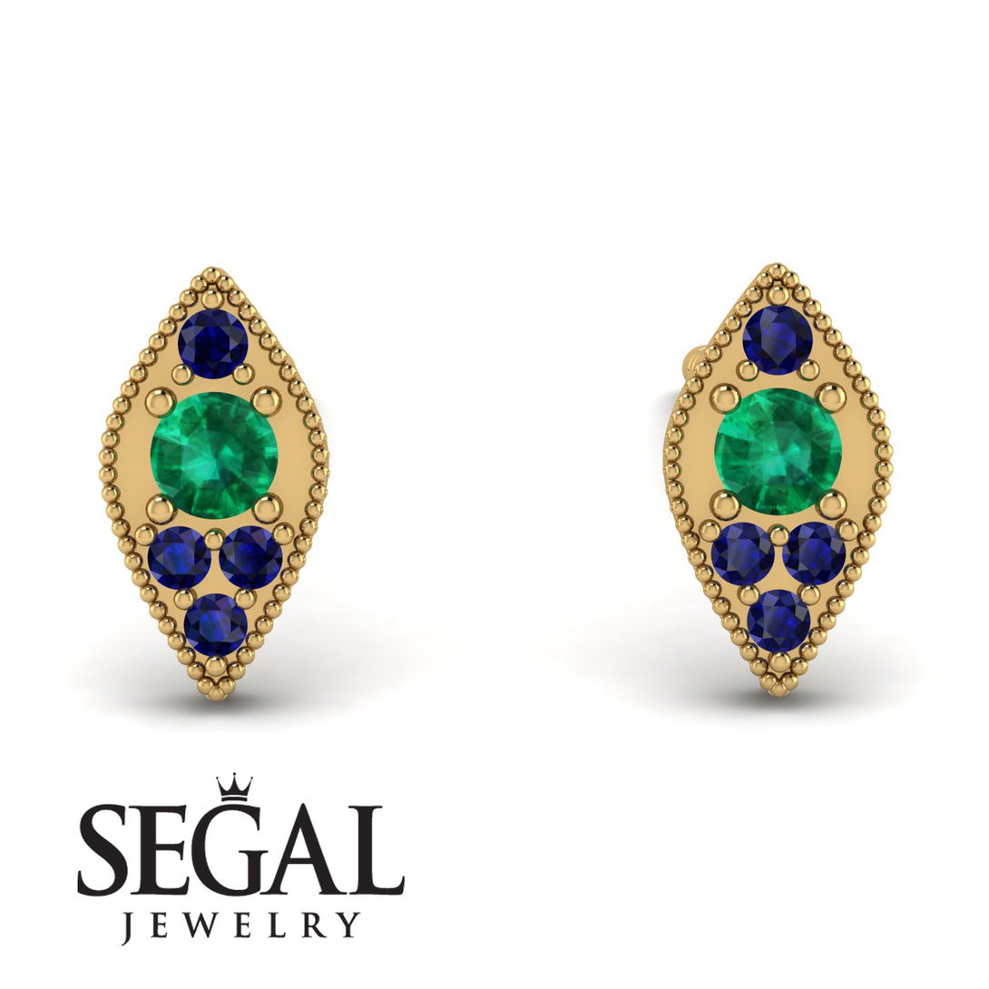 Milgrain Marquise Emerald Earrings - Faye No. 64