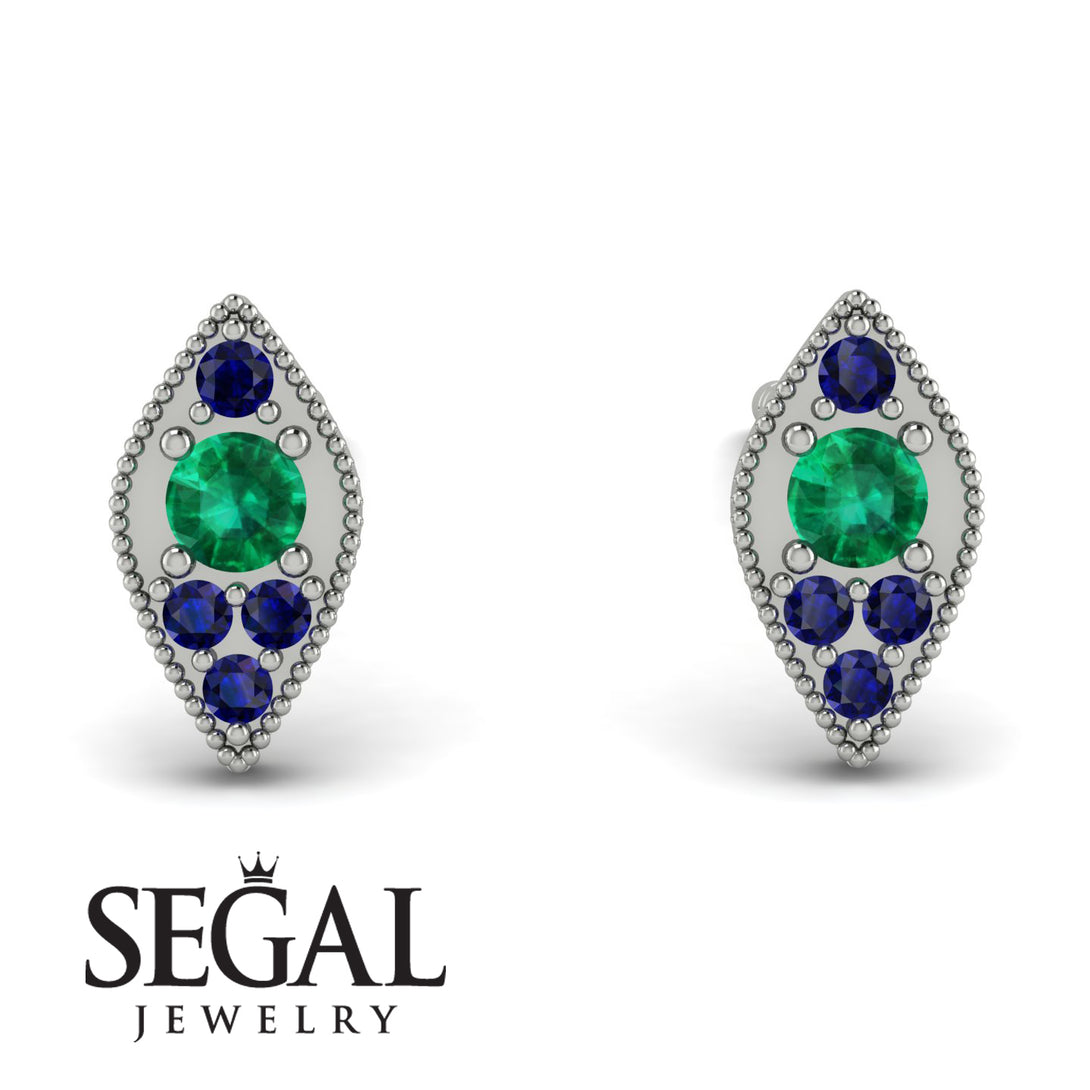 Milgrain Marquise Emerald Earrings - Faye No. 66