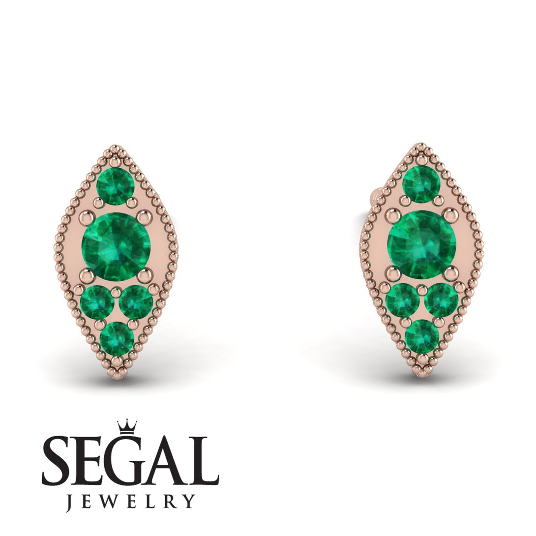 Milgrain Marquise Emerald Earrings - Faye No. 20