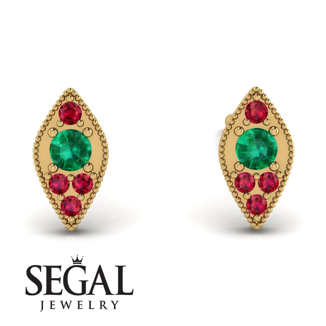 Milgrain Marquise Emerald Earrings - Faye No. 49