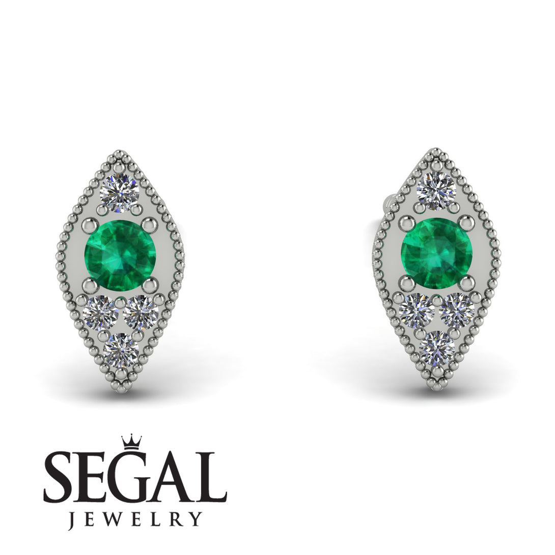 Milgrain Marquise Emerald Earrings - Faye No. 6