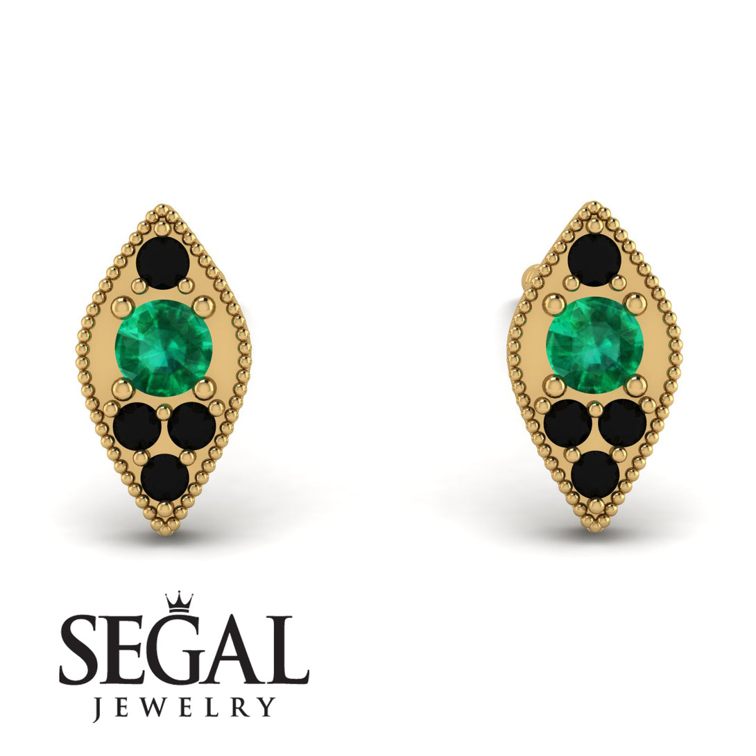 Milgrain Marquise Emerald Earrings - Faye No. 34