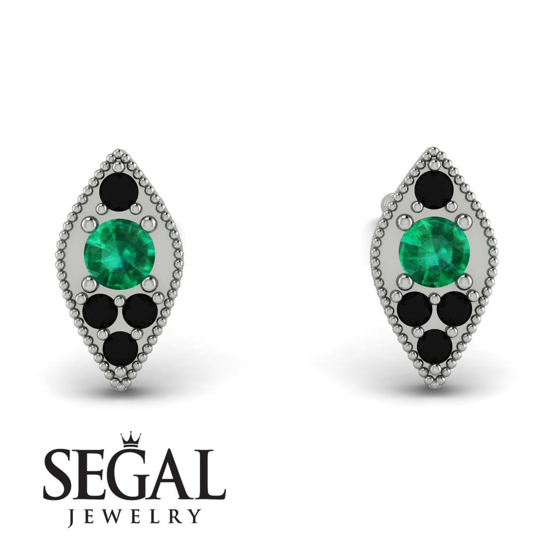 Milgrain Marquise Emerald Earrings - Faye No. 36