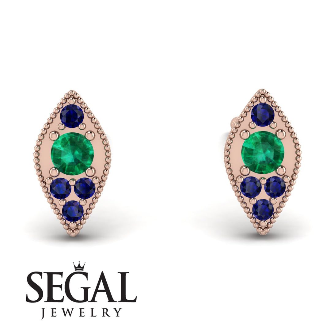 Milgrain Marquise Emerald Earrings - Faye No. 65