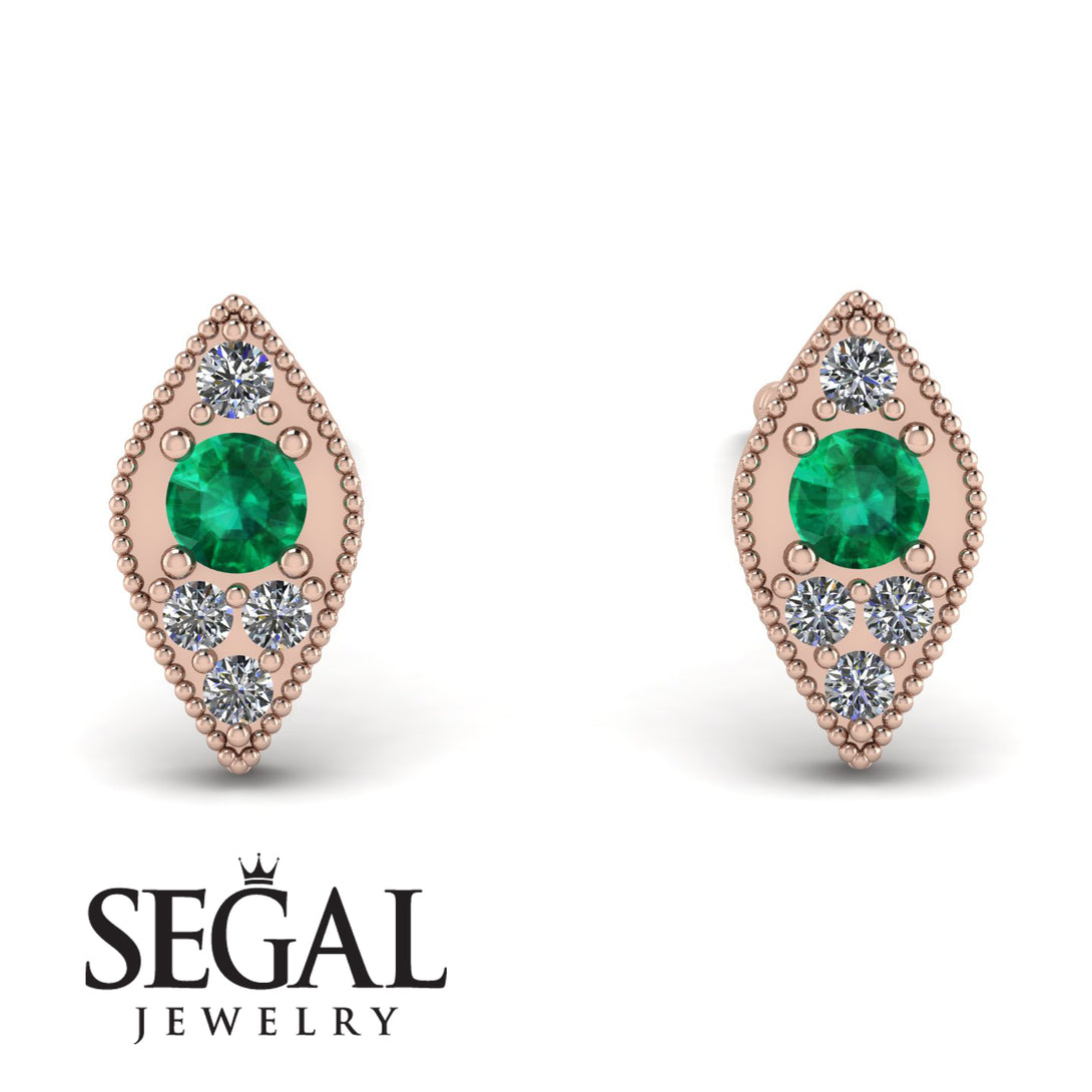 Milgrain Marquise Emerald Earrings - Faye No. 5