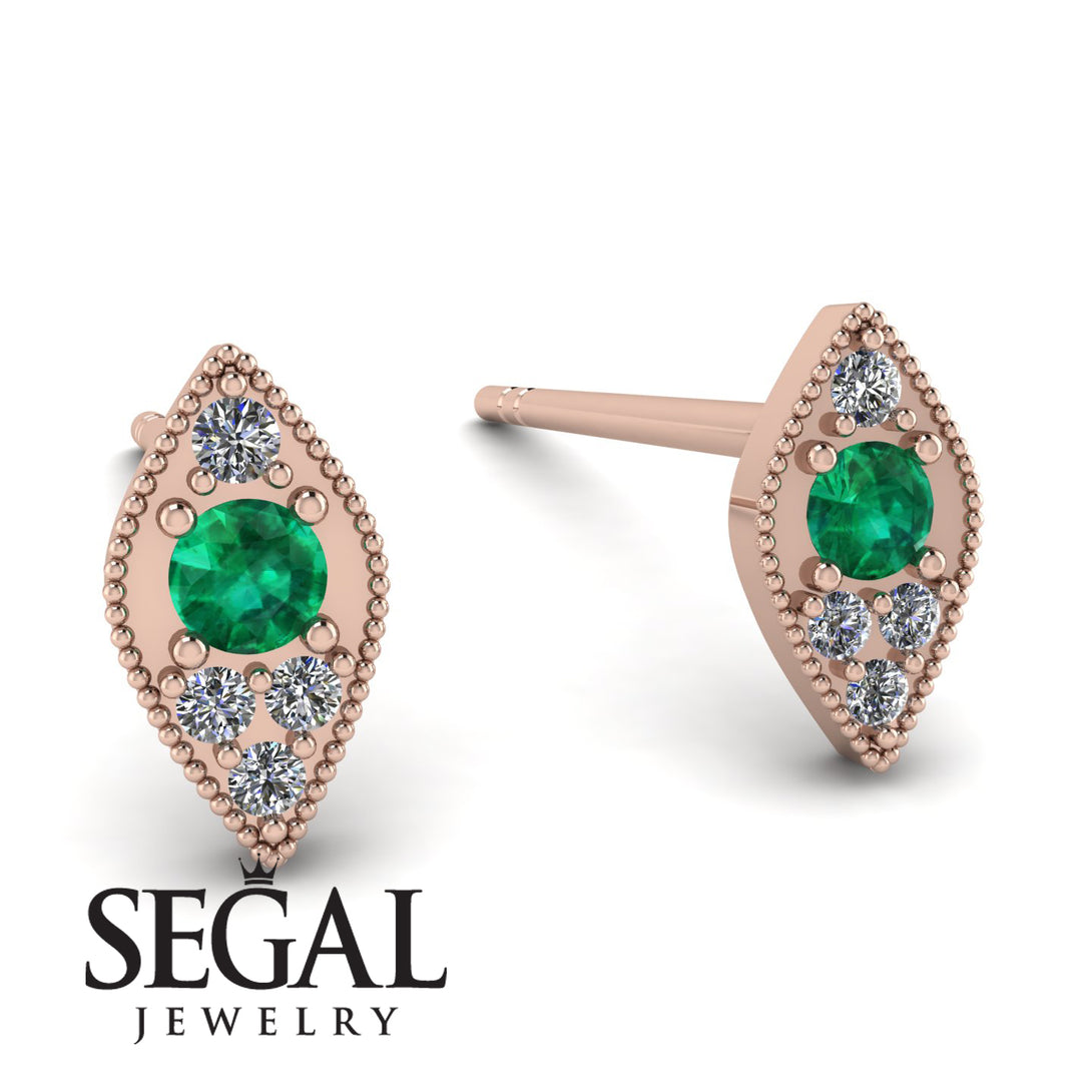 Milgrain Marquise Emerald Earrings - Faye No. 5