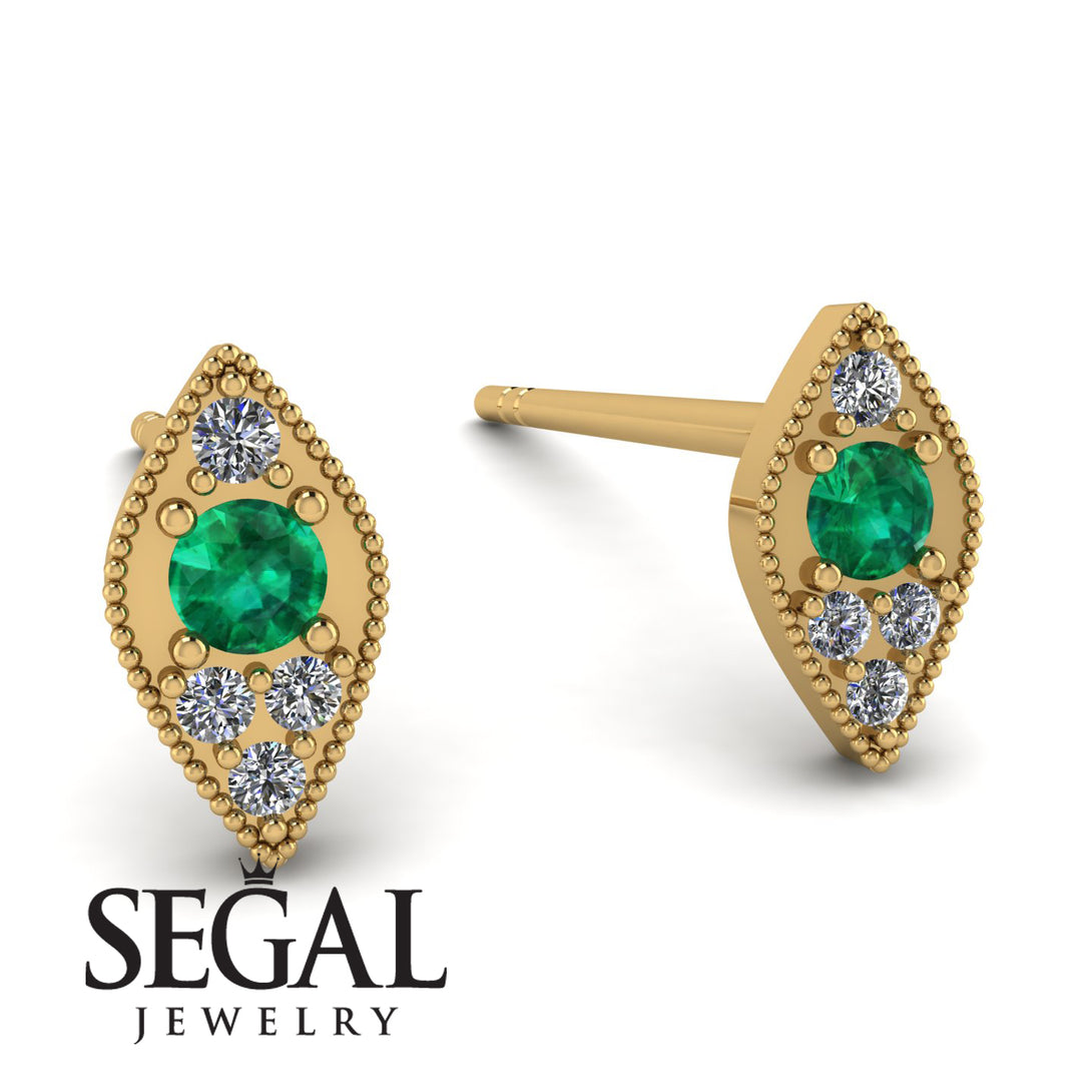 Milgrain Marquise Emerald Earrings - Faye No. 4
