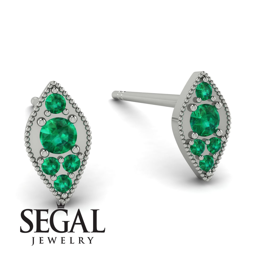 Milgrain Marquise Emerald Earrings - Faye No. 21
