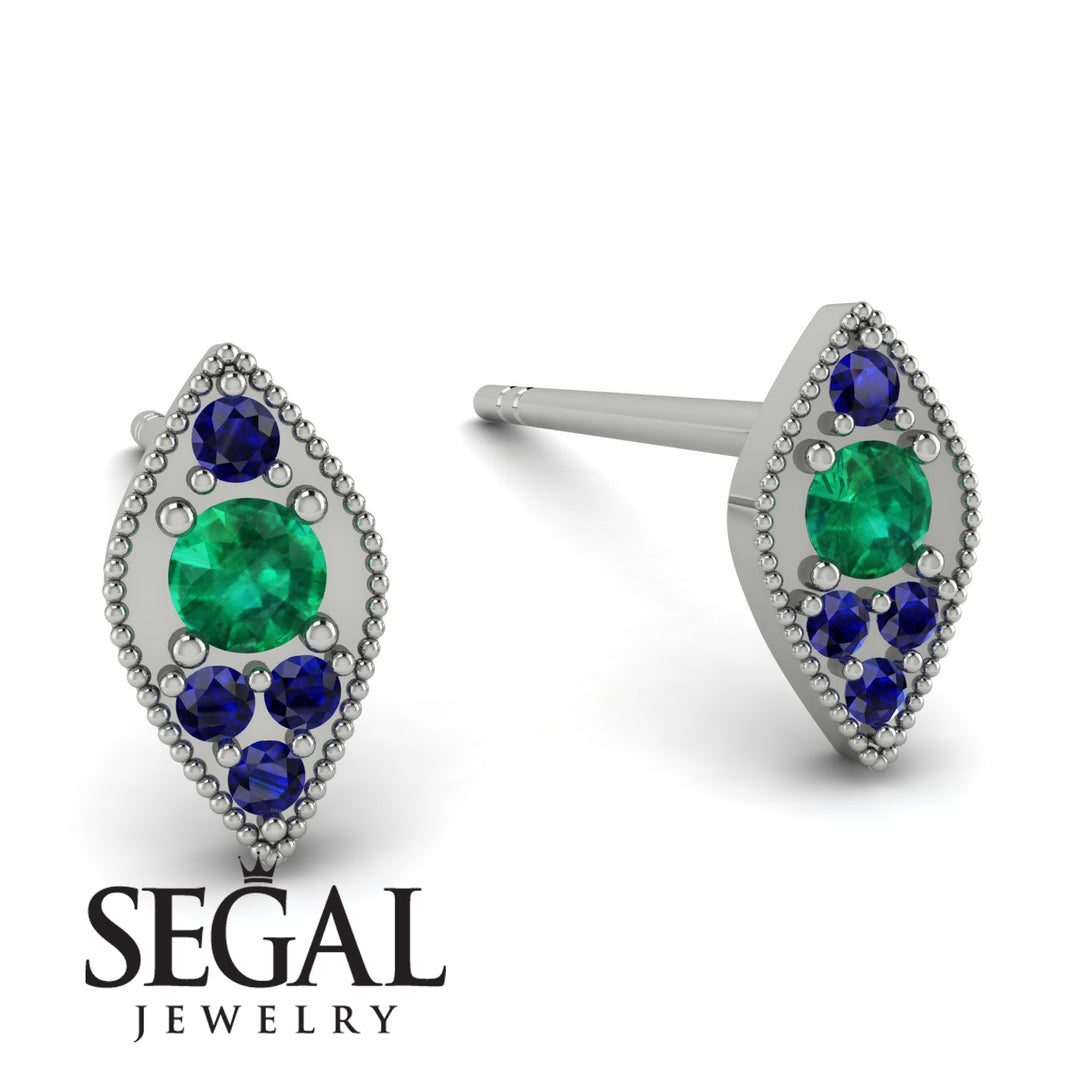 Milgrain Marquise Emerald Earrings - Faye No. 66