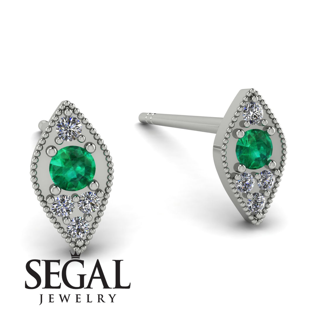 Milgrain Marquise Emerald Earrings - Faye No. 6