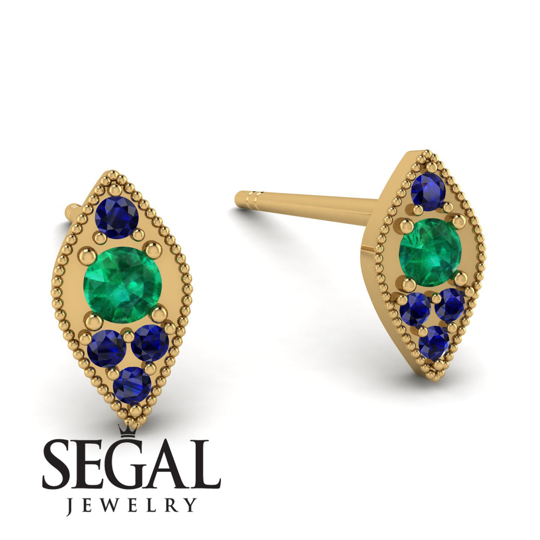 Milgrain Marquise Emerald Earrings - Faye No. 64