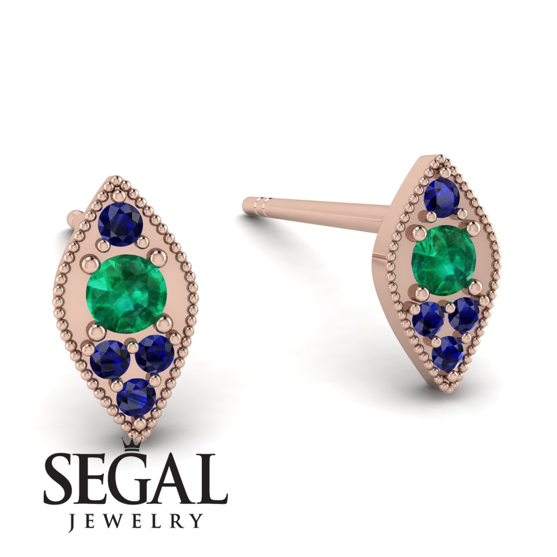 Milgrain Marquise Emerald Earrings - Faye No. 65