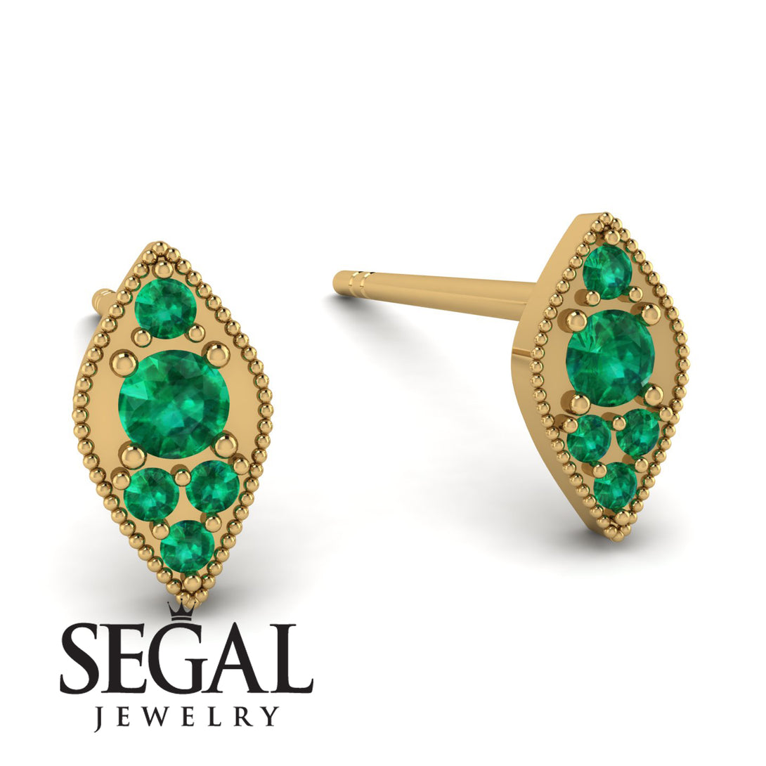 Milgrain Marquise Emerald Earrings - Faye No. 19