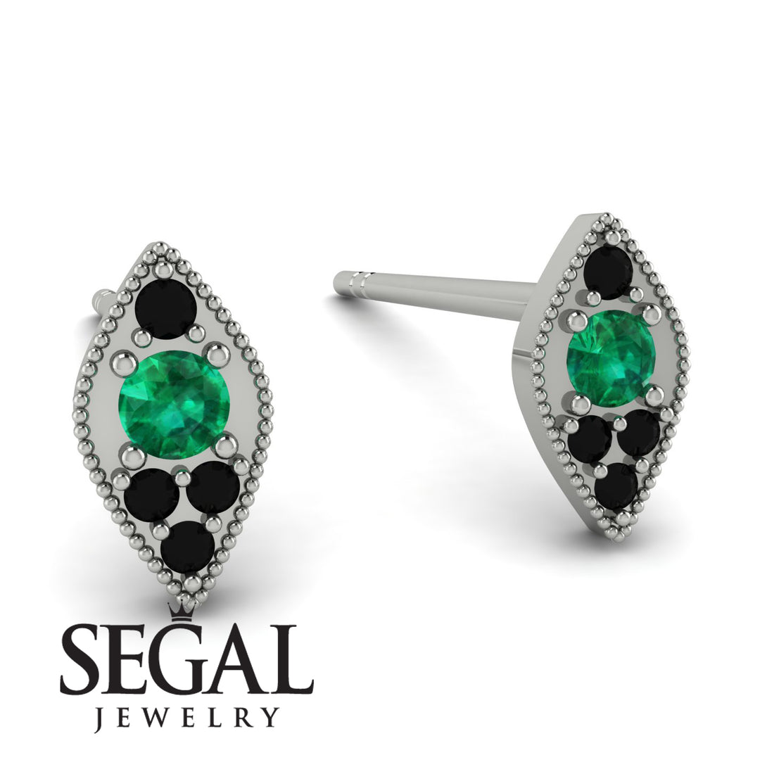 Milgrain Marquise Emerald Earrings - Faye No. 36