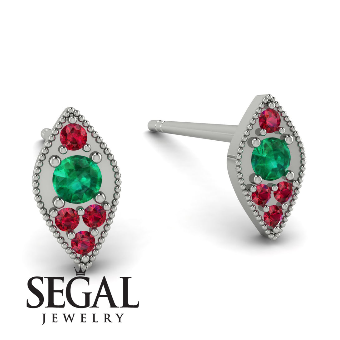 Milgrain Marquise Emerald Earrings - Faye No. 51