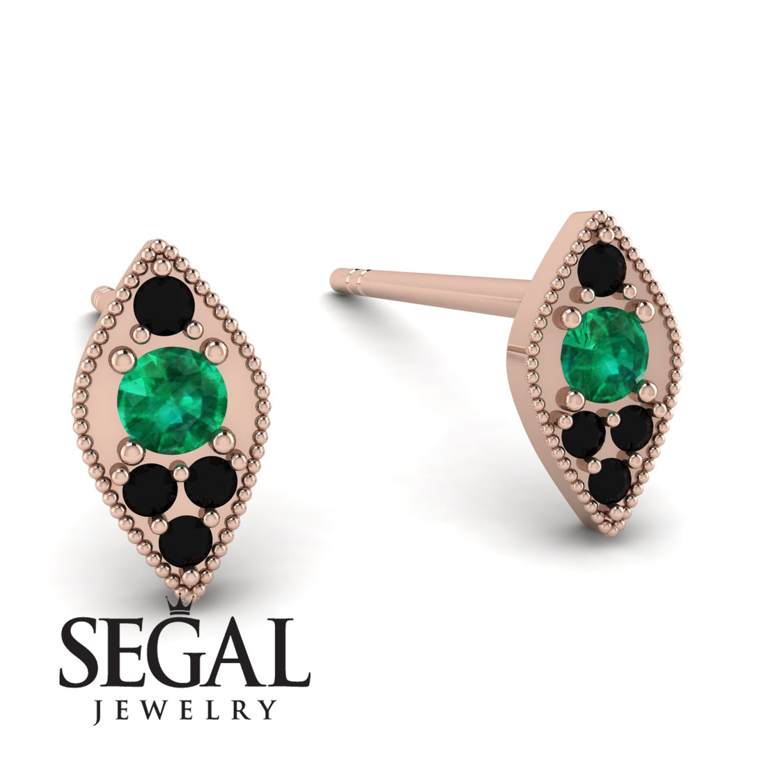 Milgrain Marquise Emerald Earrings - Faye No. 35