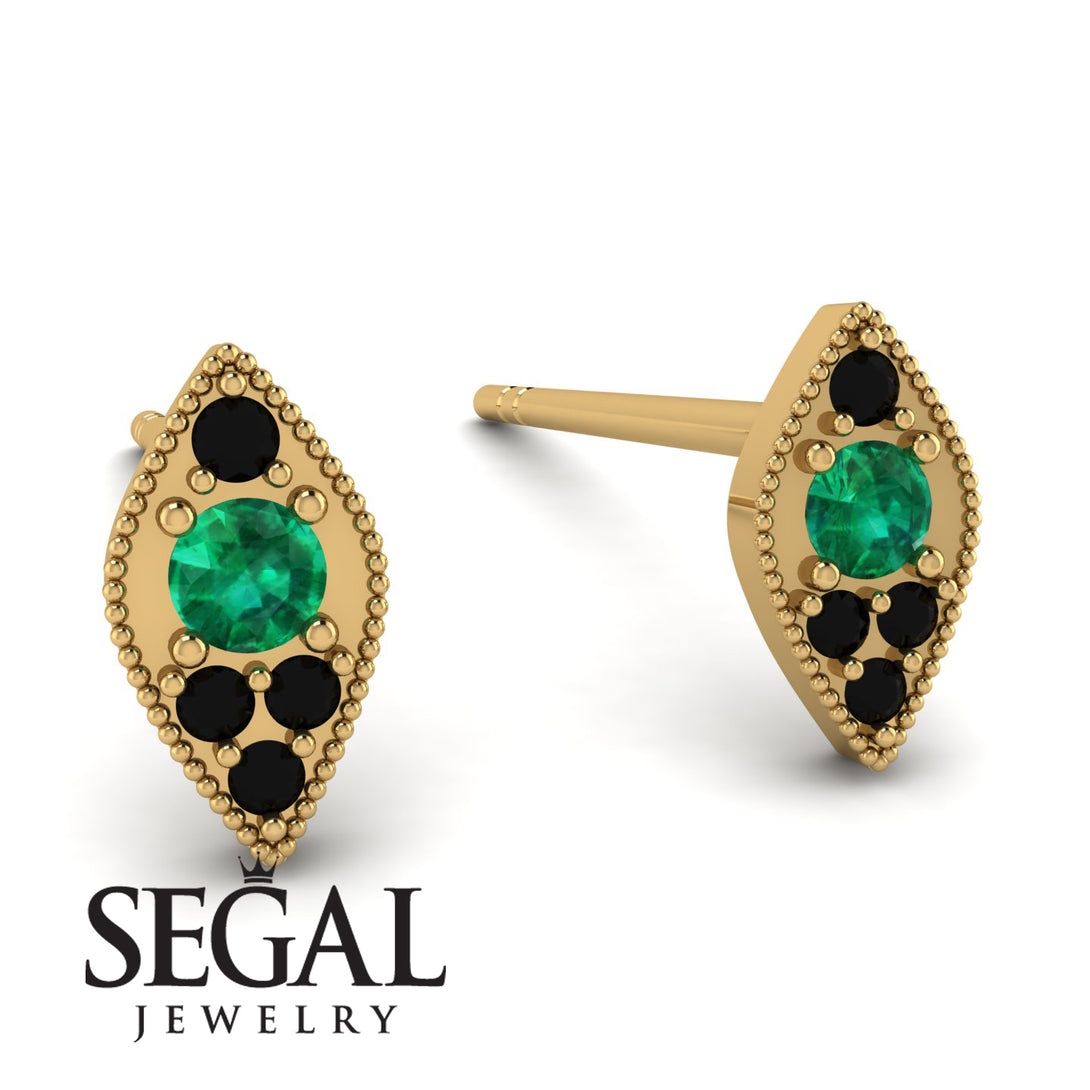 Milgrain Marquise Emerald Earrings - Faye No. 34