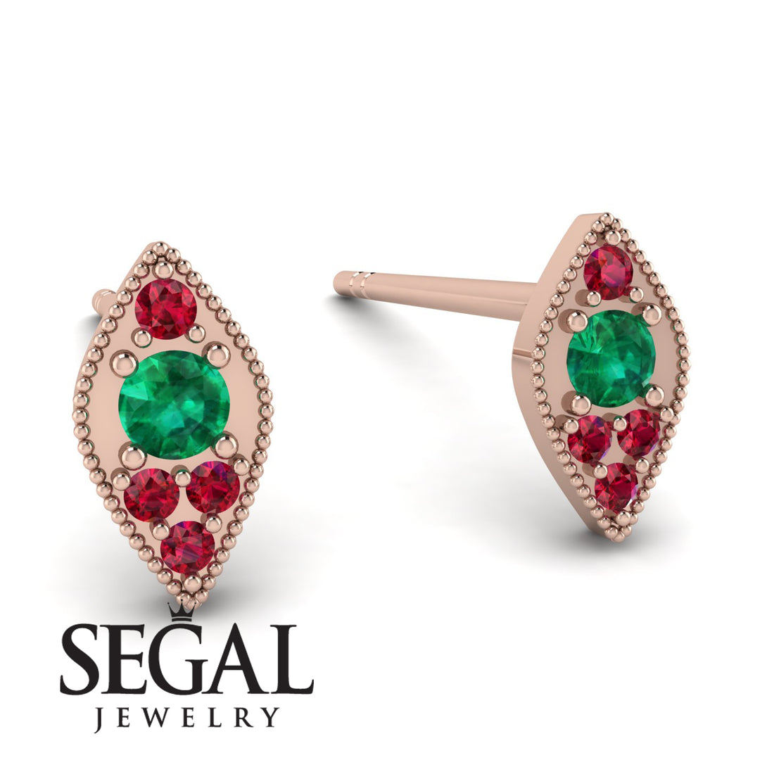 Milgrain Marquise Emerald Earrings - Faye No. 50
