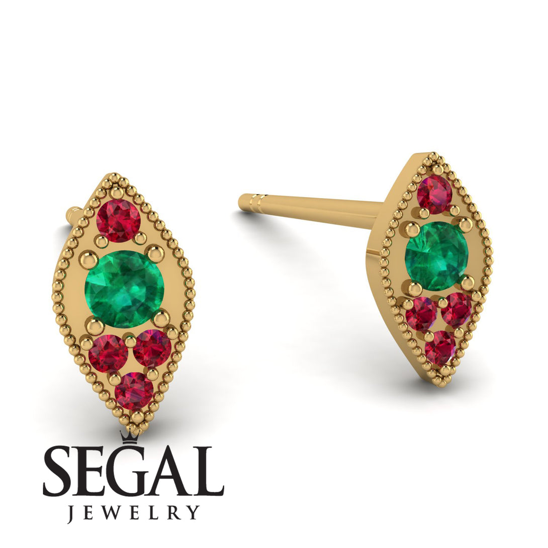 Milgrain Marquise Emerald Earrings - Faye No. 49