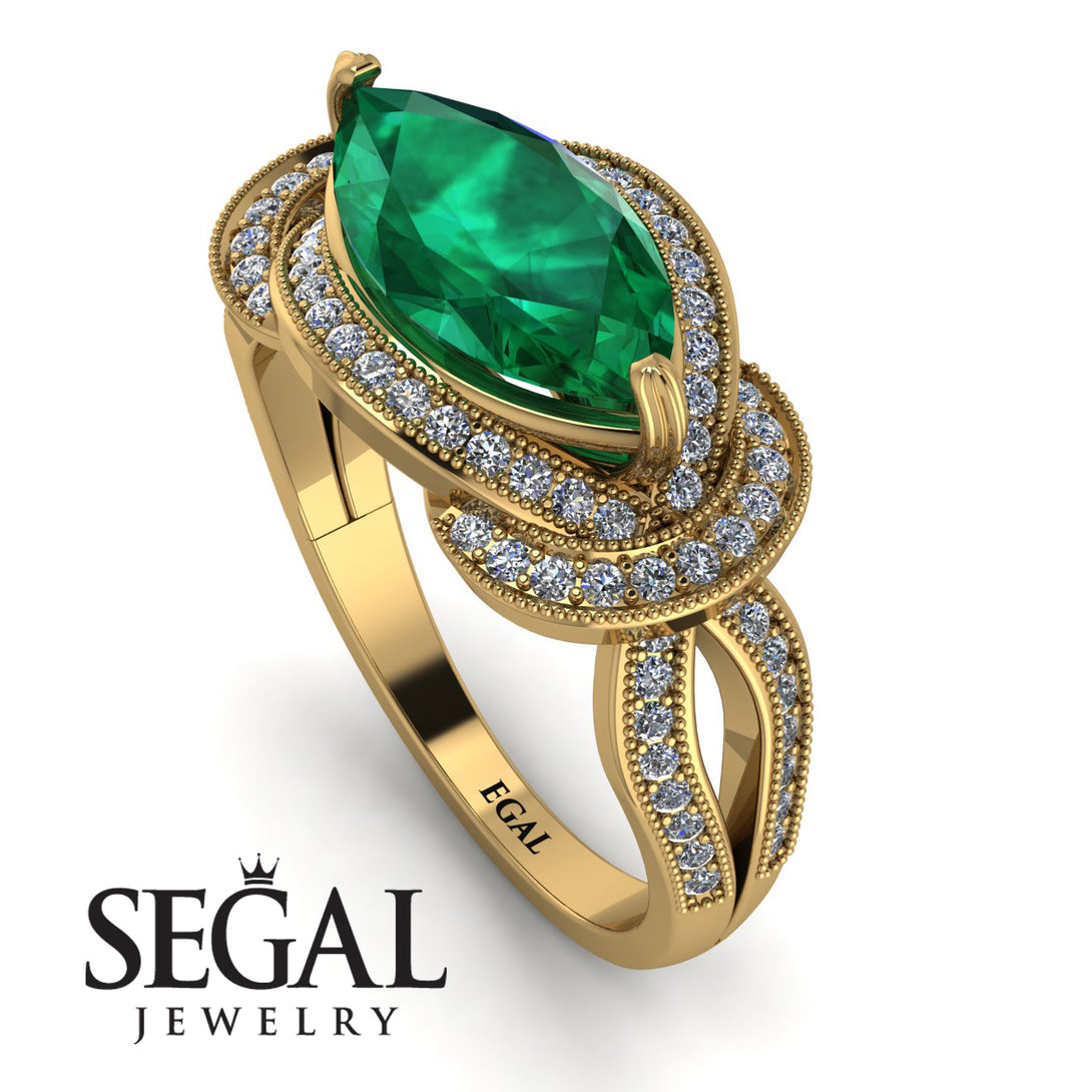 Milgrain Marquise Emerald Engagement Ring - Marley No. 4