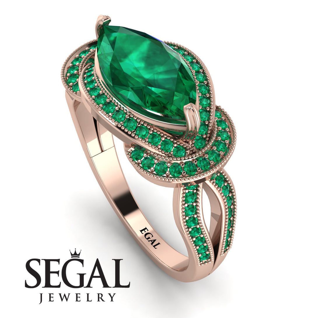 Milgrain Marquise Emerald Engagement Ring - Marley No. 20
