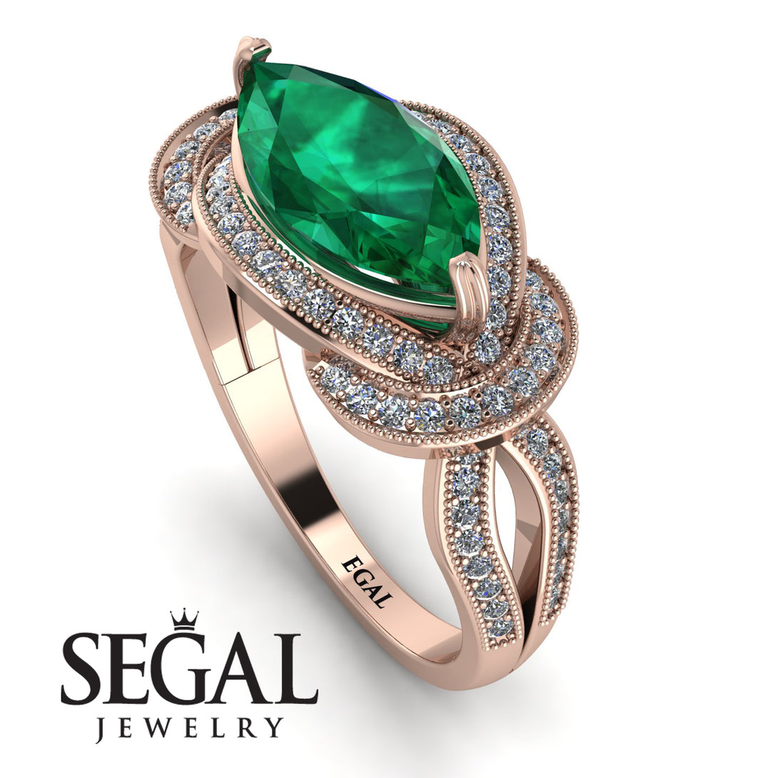 Milgrain Marquise Emerald Engagement Ring - Marley No. 5