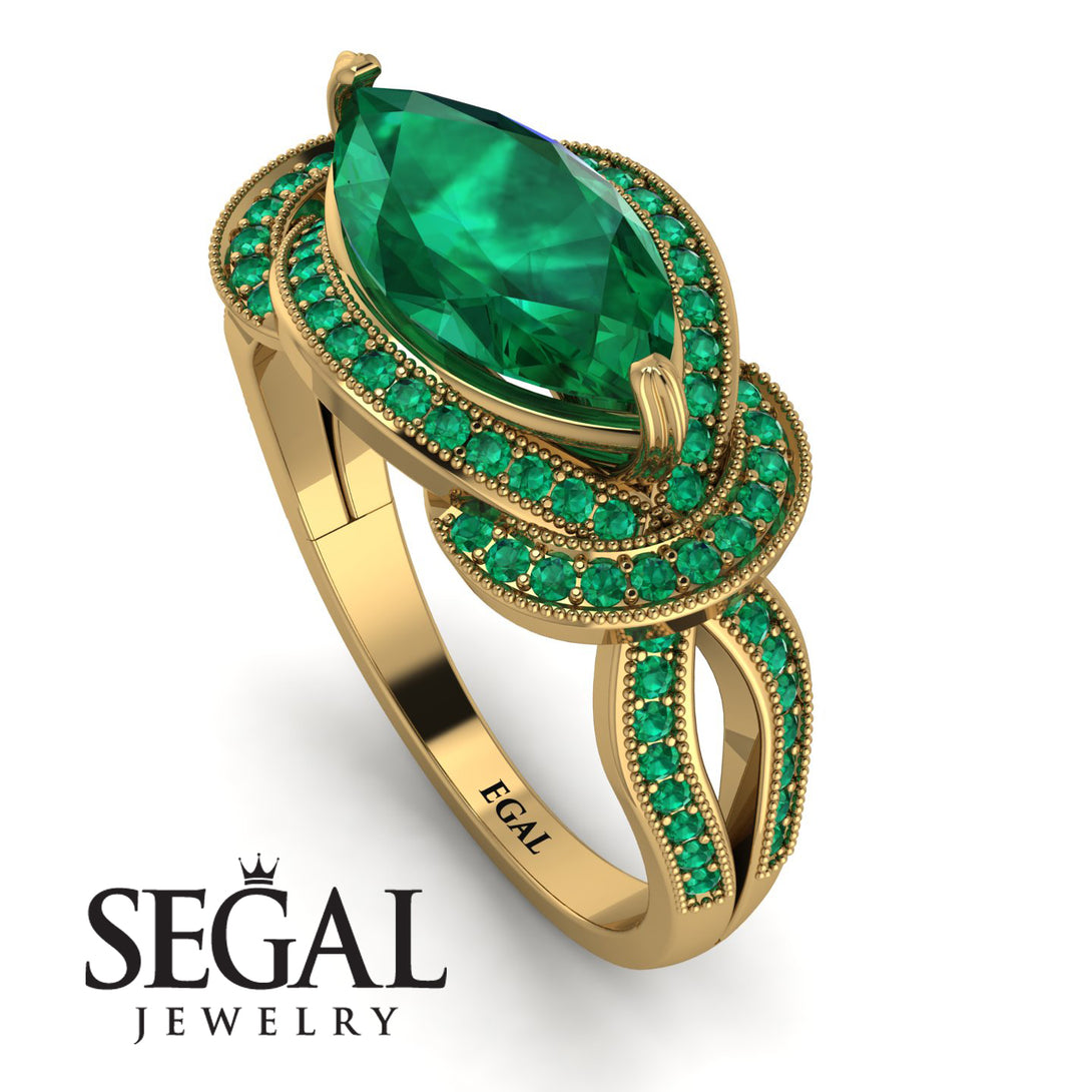 Milgrain Marquise Emerald Engagement Ring - Marley No. 19