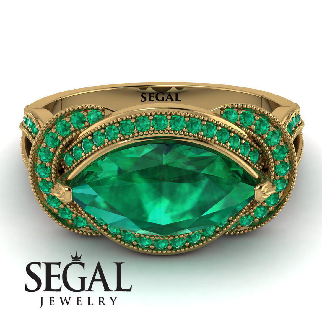 Milgrain Marquise Emerald Engagement Ring - Marley No. 19