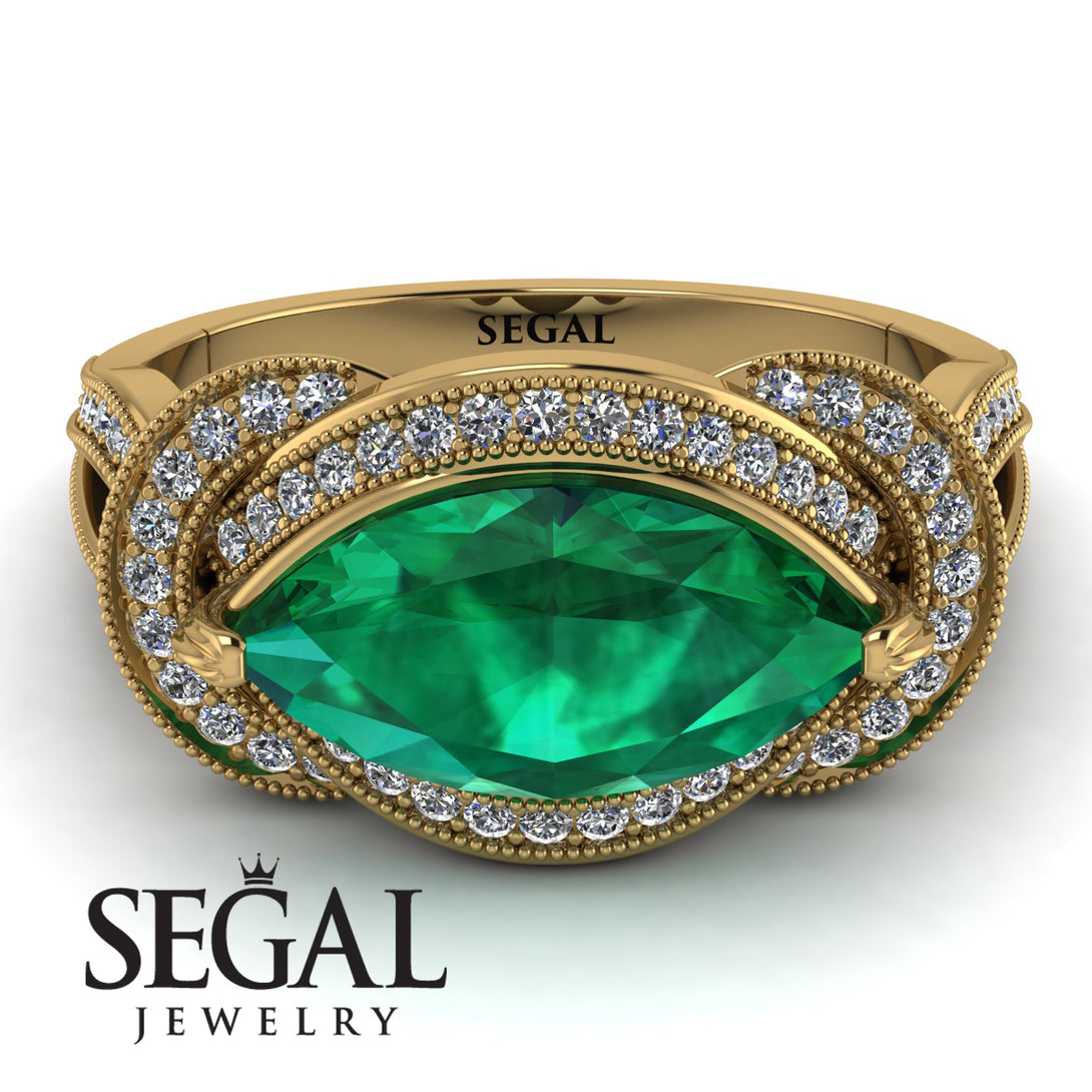 Milgrain Marquise Emerald Engagement Ring - Marley No. 4