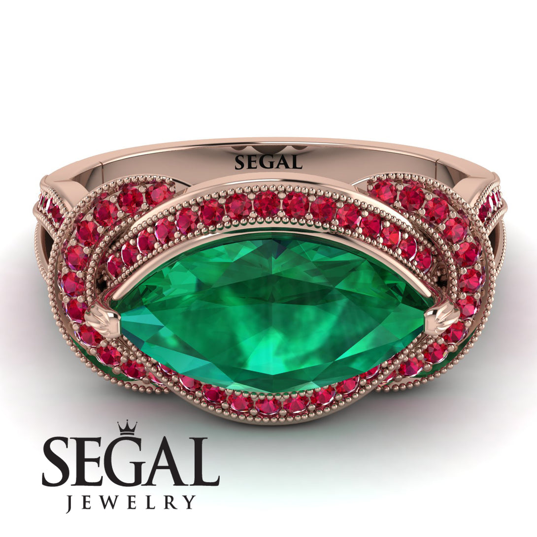 Milgrain Marquise Emerald Engagement Ring - Marley No. 50